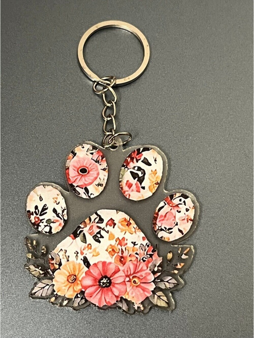 Cute Floral Paw Print Keychain Charm Accessory